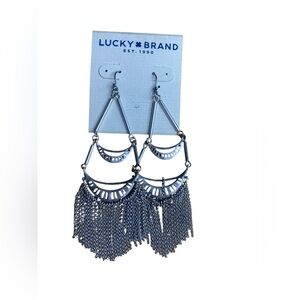 NWT Lucky Brand Silver Tone Chandelier Fringe Dangle Fish Hook Earrings